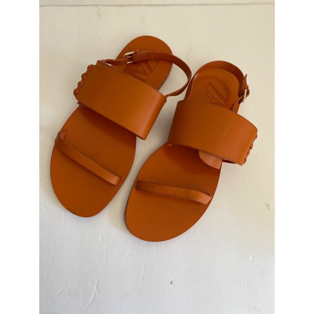 Zara Orange Leather Strappy Sandals With Knot Detailing 37